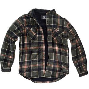 Weatherproof Black and Green Fleece Plaid Print Button Down Jacket - Men Medium